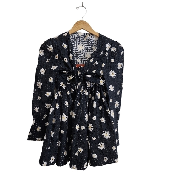 Maje Crop Top & Skirt Set Outfit Size 3 Large Black Daisy Print Boho Beach - Picture 1 of 13